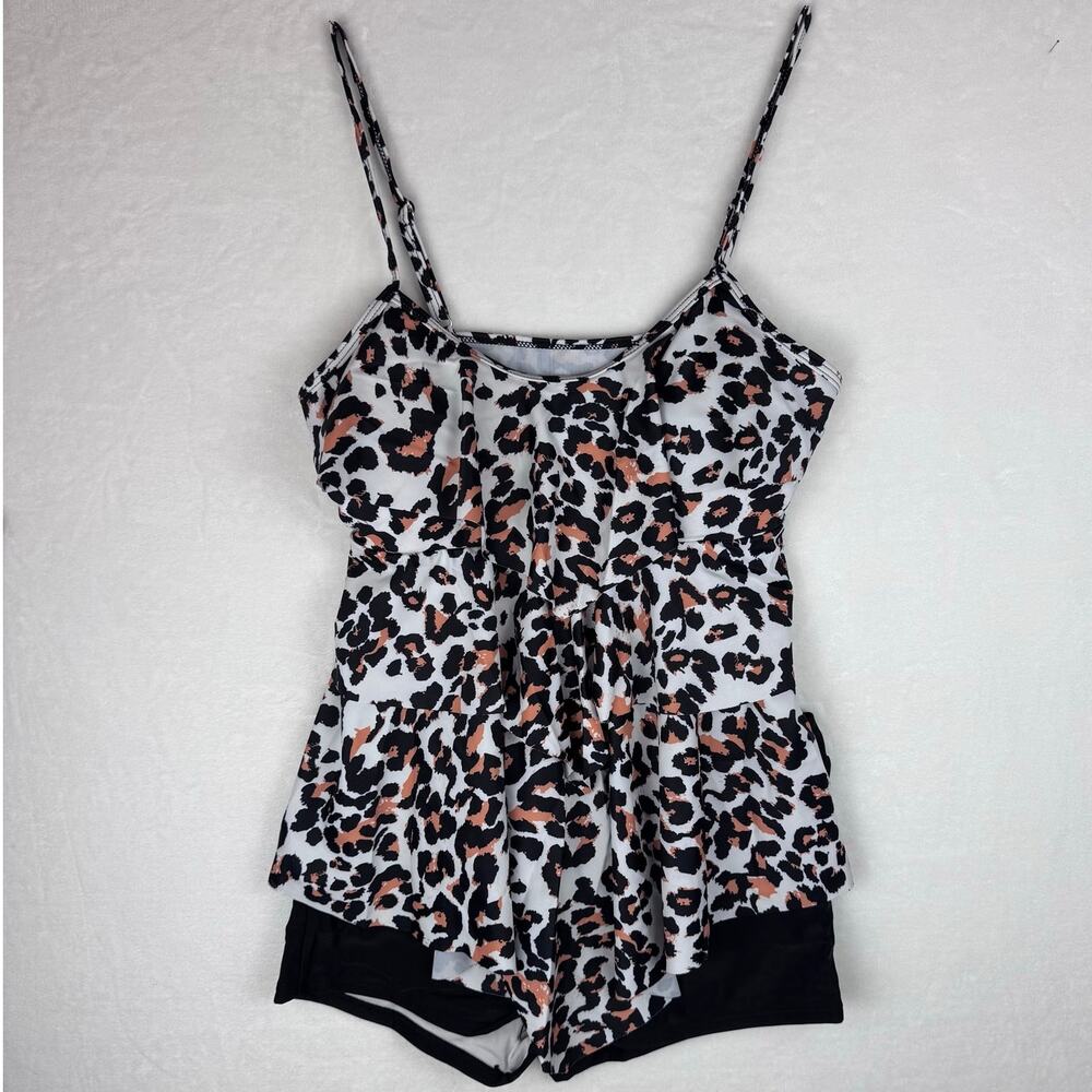 NWOT Leopard Print Ruffle Tankini with Boyshorts Size Medium